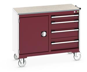 41006005.** Bott Cubio Mobile Cabinet / Maintenance Trolley measuring 1050mm wide x 525mm deep x 890mm high. Storage comprises of 1 x Cupboard (525mm wide x 600mm high) and 4 x 525mm wide Drawers (1 x 100mm, 2 x 150mm & 1 x 200mm high)....